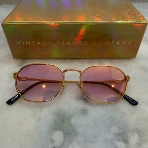 Vintage Frames Detroit Player 18K Yellow Gold Sunglasses Pink Gradient